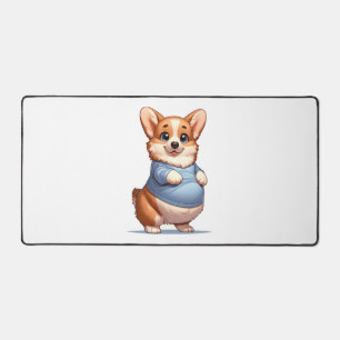 Happy Playful Pup Big Belly Corgi Smiles Tee funny Desk Mat