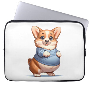 Happy Playful Pup Big Belly Corgi Smiles Tee funny Laptop Sleeve