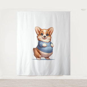 Happy Playful Pup Big Belly Corgi Smiles Tee funny Tapestry