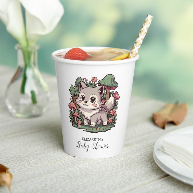 Happy Playful Wolf Baby Shower Paper Cups (Insitu)