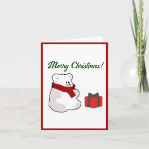 Happy Polar Bear in Red Scarf, Christmas Cartoon Card
