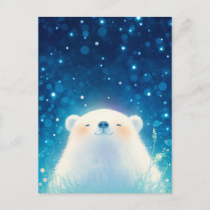 Happy Polar Bear in Starry Blue Meadow Postcard