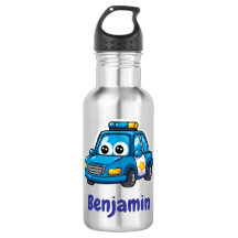 Happy Police Car, Boys, Personalised Water Bottle