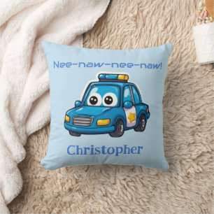 Happy Police Car, Personalised Toddler Cushion
