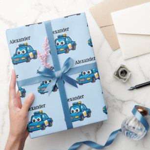 Happy Police Car, Personalised Toddler Wrapping Paper
