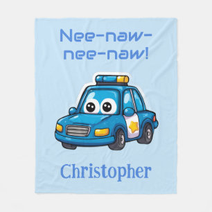 Happy Police Car, Personalized Toddler  Fleece Blanket