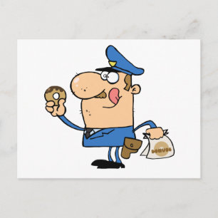 Happy Police Officer Eating Doughnut Postcard