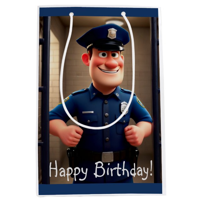 Happy Policeman Birthday Medium Gift Bag (Front)