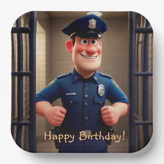Happy Policeman Birthday Paper Plate (Front)