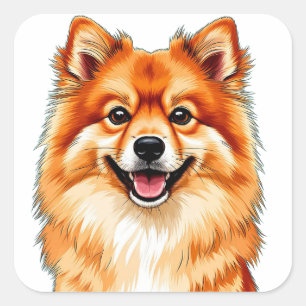 Happy Pomeranian Portrait Square Sticker
