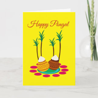 Happy Pongal, with a Pot Of Rice And Plants Card