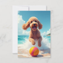Happy Poodle at the Beach Note Card
