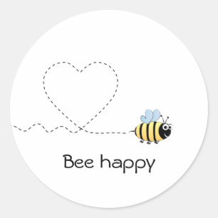 Happy positive bee in love cartoon classic round sticker