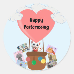 Happy Postcrossing Cat in Balloon Stickers