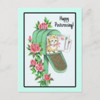 Happy Postcrossing! Vintage Kitten in Mailbox