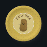 Happy Potato Party Time Paper Plate<br><div class="desc">Cute brown cartoon happy potato with a big happy smile on his face. Change the background to any colour of choice by clicking customise.</div>