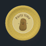 Happy Potato Party Time Paper Plate<br><div class="desc">Cute brown cartoon happy potato with a big happy smile on his face. Change the background to any colour of choice by clicking customise.</div>