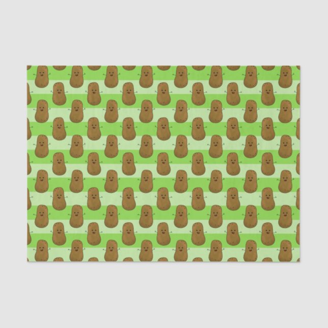 Happy Potatoes On A Green Striped Background Tissue Paper (Front)