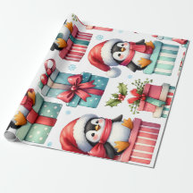 Happy Present Penguins Wrapping Paper