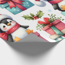 Happy Present Penguins Wrapping Paper
