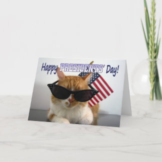Happy Presidents' Day Cool Cat with American Flag Card