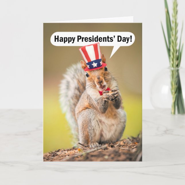 Happy Presidents' Day Cute Patriotic Squirrel  Holiday Card (Front)
