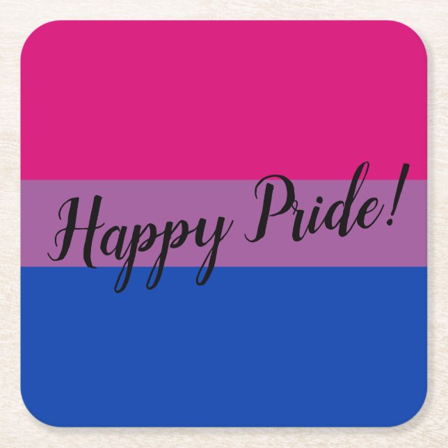 Happy Pride Bisexual Flag Square Paper Coaster (Front)