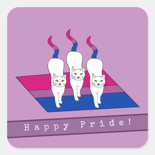 Happy Pride Cats With Bisexual Pride Flag Square Sticker (Front)