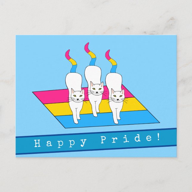 Happy Pride Cats With Pansexual Flag Postcard (Front)