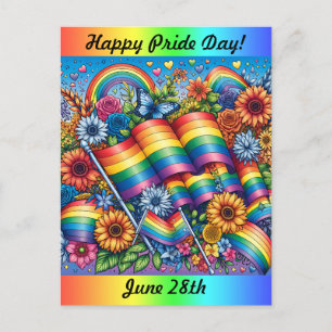 Happy Pride Day June 28th Rainbow Postcard