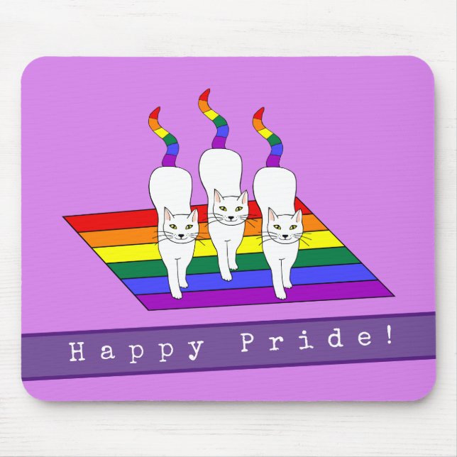Happy Pride LGBT Cats With Rainbow Flag Mouse Pad (Front)