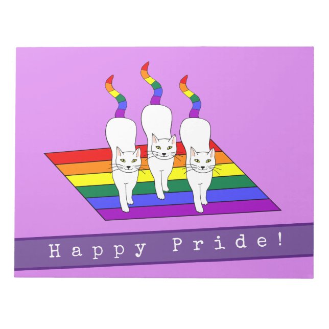 Happy Pride LGBT Cats With Rainbow Flag Notepad (Front)