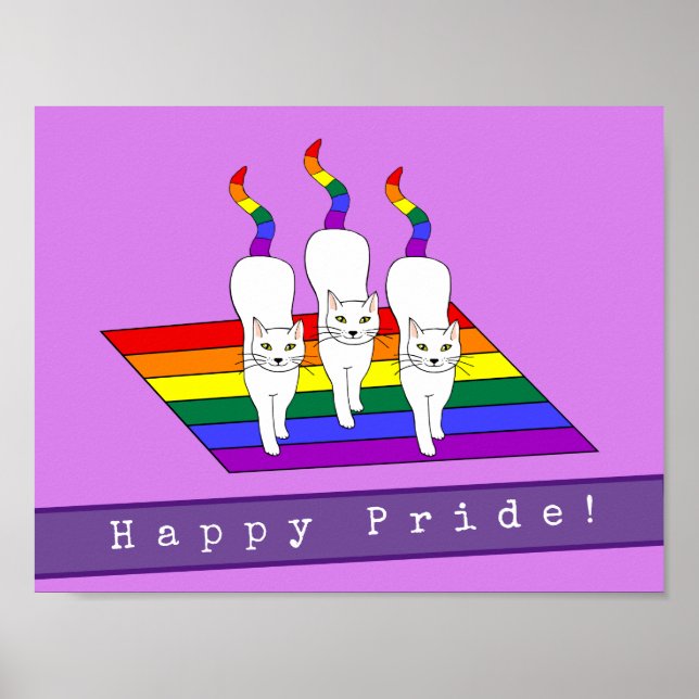 Happy Pride LGBT Cats With Rainbow Flag Poster (Front)