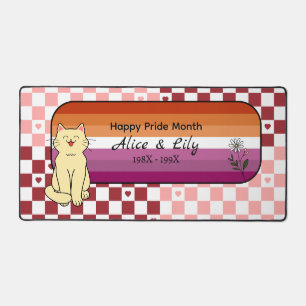 Happy Pride Month Cute Cat Sunset Lesbian Flag Desk Mat