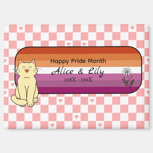 Happy Pride Month Cute Cat Sunset Lesbian Flag Magnet (Front)