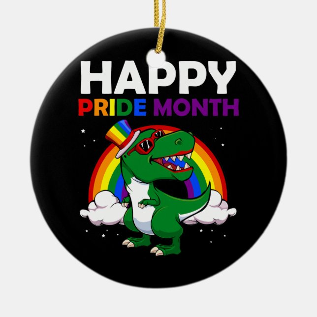 Happy Pride Month LGBT Q Cute Dinosaur Gay Ceramic Ornament (Front)