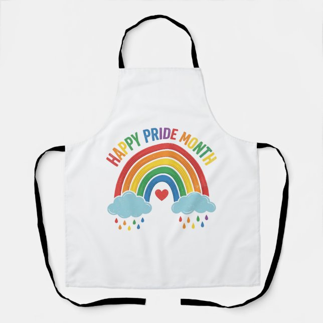Happy Pride Month Rainbow Vintage Engraving Design Apron (Front)