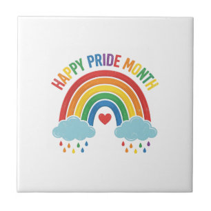 Happy Pride Month Rainbow Vintage Engraving Design Ceramic Tile