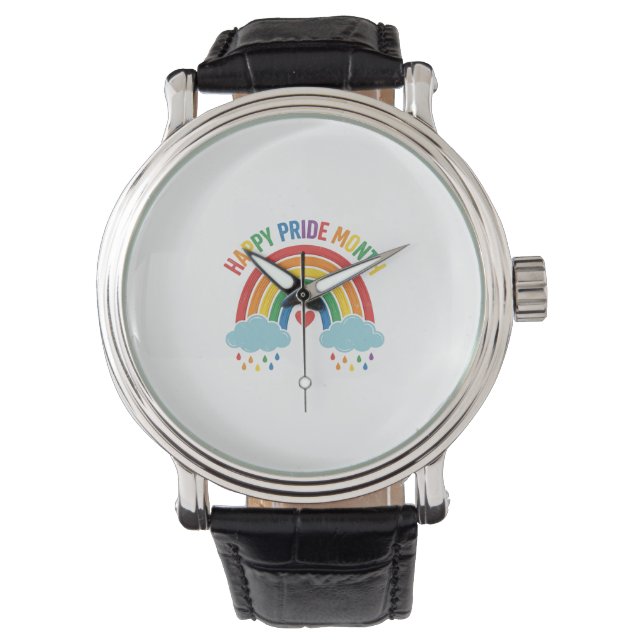 Happy Pride Month Rainbow Vintage Engraving Design Watch (Front)