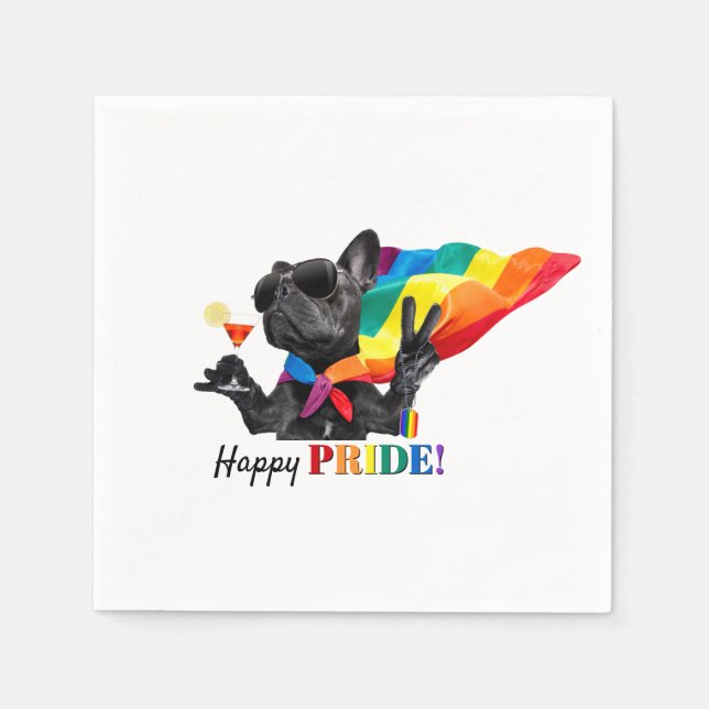 Happy Pride Party Dog in Rainbow Cape Napkin (Front)