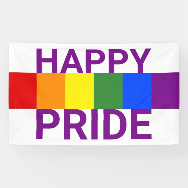 Happy Pride Rainbow Flag Stripes Banner (Horizontal)