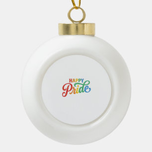 Happy Pride Vintage Rainbow Typography Shirt_1 Ceramic Ball Christmas Ornament