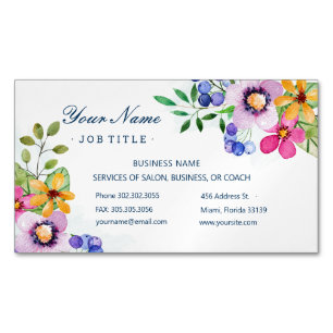 Happy Primary Colours Watercolor Floral 2 Salon Magnetic Business Card