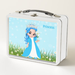 Happy Princess Dressed in Turquoise with Flowers Metal Lunch Box
