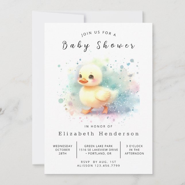 Happy Printable Duck Baby Shower Invitation (Front)