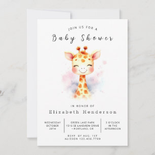 Happy Printable Giraffe Baby Shower  Invitation