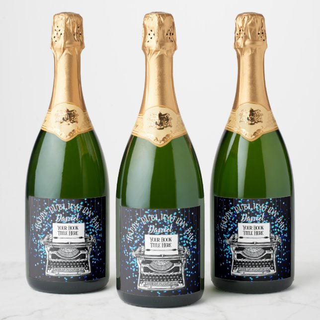 Happy Publication Day Personalised Starry 2 Sparkling Wine Label (Bottles)