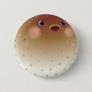Happy puffer fish 6 cm round badge