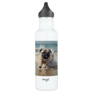 Happy Pug  at the Beach customisable 710 Ml Water Bottle