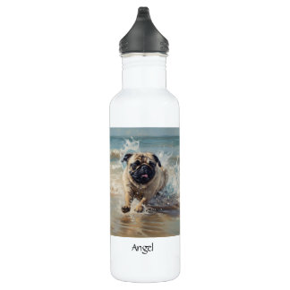 Happy Pug at the Beach customisable 710 Ml Water Bottle